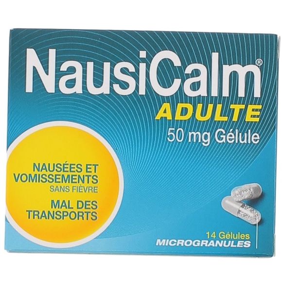 Nausicalm D&egrave;s 15 ans; Adultes 50mg g&eacute;lule - bo&icirc;te de 14 g&eacute;lules