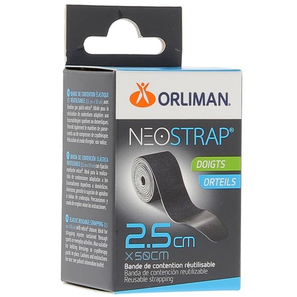 Neostrap doigts et orteils 2.5x50 cm Orliman - Boite de 1 bande de contention r&eacute;utilisable