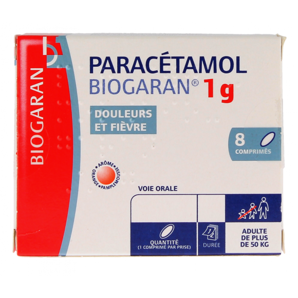Parac&eacute;tamol Biogaran 1g - 8 comprim&eacute;s