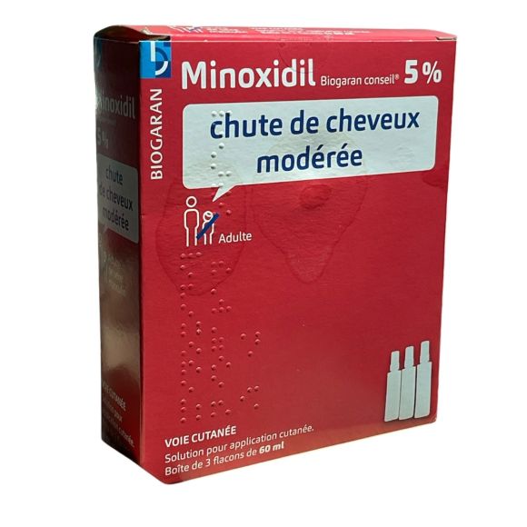 Minoxidil chute de cheveux mod&eacute;r&eacute;e 5% Biogaran - 3 flacons de 60ml