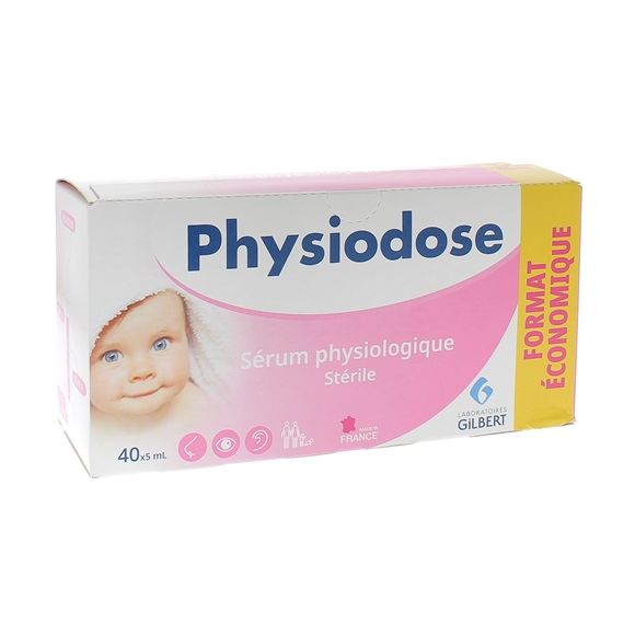 Physiodose s&eacute;rum physiologique st&eacute;rile Gilbert - boite de 40 unidoses de 5 ml