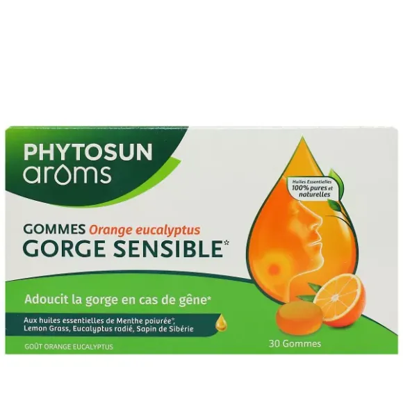 Gorge sensible go&ucirc;t orange eucalyptus Phytosun Ar&ocirc;ms- boite de 30 gommes