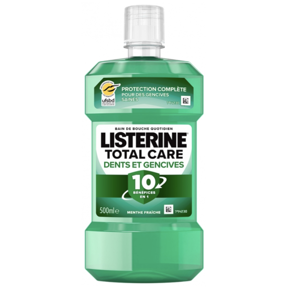 Bain de bouche quotidien total care dents et gencives mente fra&icirc;che Listerine - flacon de 500ml