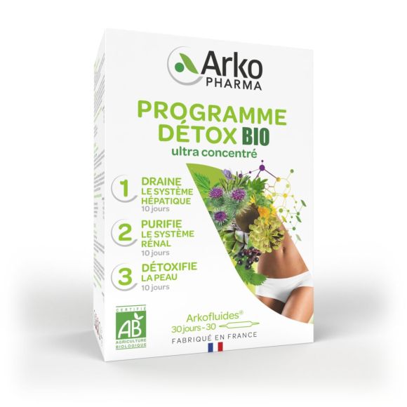 Programme d&eacute;tox triple action bio Arkopharma - bo&icirc;te de 30 ampoules
