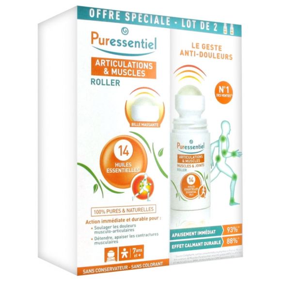 Articulations & Muscles Roller aux 14 huiles essentielles Puressentiel - lot de 2 roll-on de 75 ml