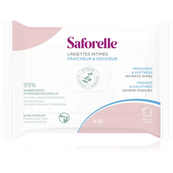 Lingettes intimes fra&icirc;cheur et douceur Saforelle - sachet de 10 lingettes