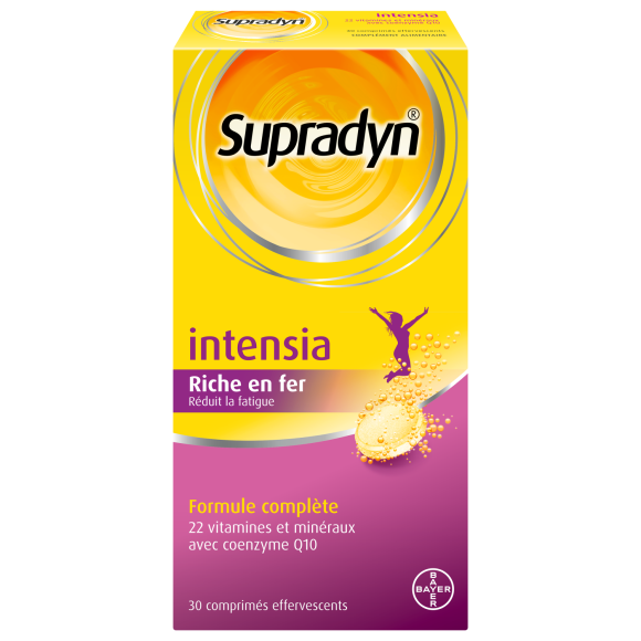 Supradyn Intensia Vitamines, Min&eacute;raux et Fer effervescent 30 comprim&eacute;s R&eacute;duit la fatigue