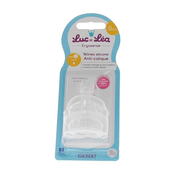 T&eacute;tines silicone anti-colique 0 mois+ Luc et L&eacute;a - 2 t&eacute;tines