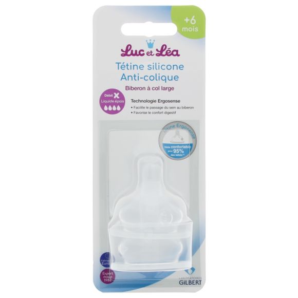 T&eacute;tines silicone anti-colique 6mois + d&eacute;bit liquide &eacute;pais Luc et L&eacute;a - 2 t&eacute;tines